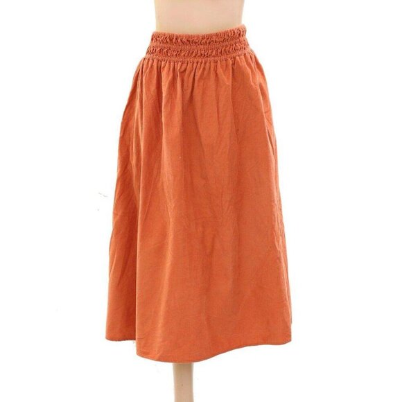 Love The Label Anthropologie Solid Midi Skirt Smocked Pull-on High Rise L